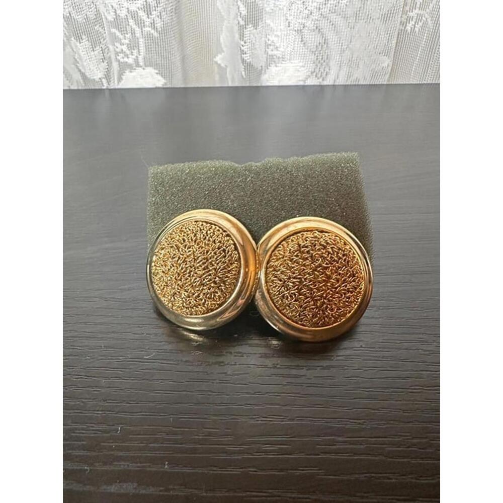 Vintage Gold-Tone Textured Clip-On Earrings – Round Statement Style